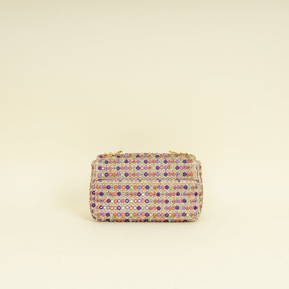 Christian Dior Gold Multicolor Caro Embellished Small Flap Bag