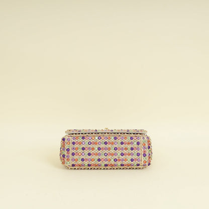 Christian Dior Gold Multicolor Caro Embellished Small Flap Bag