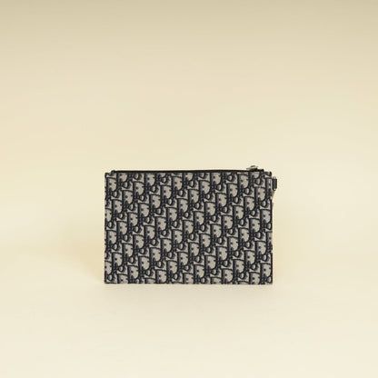 Christian Dior Navy Blue Oblique A5 Zipped Pouch