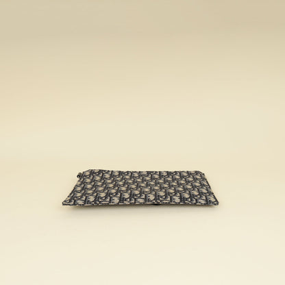 Christian Dior Navy Blue Oblique A5 Zipped Pouch