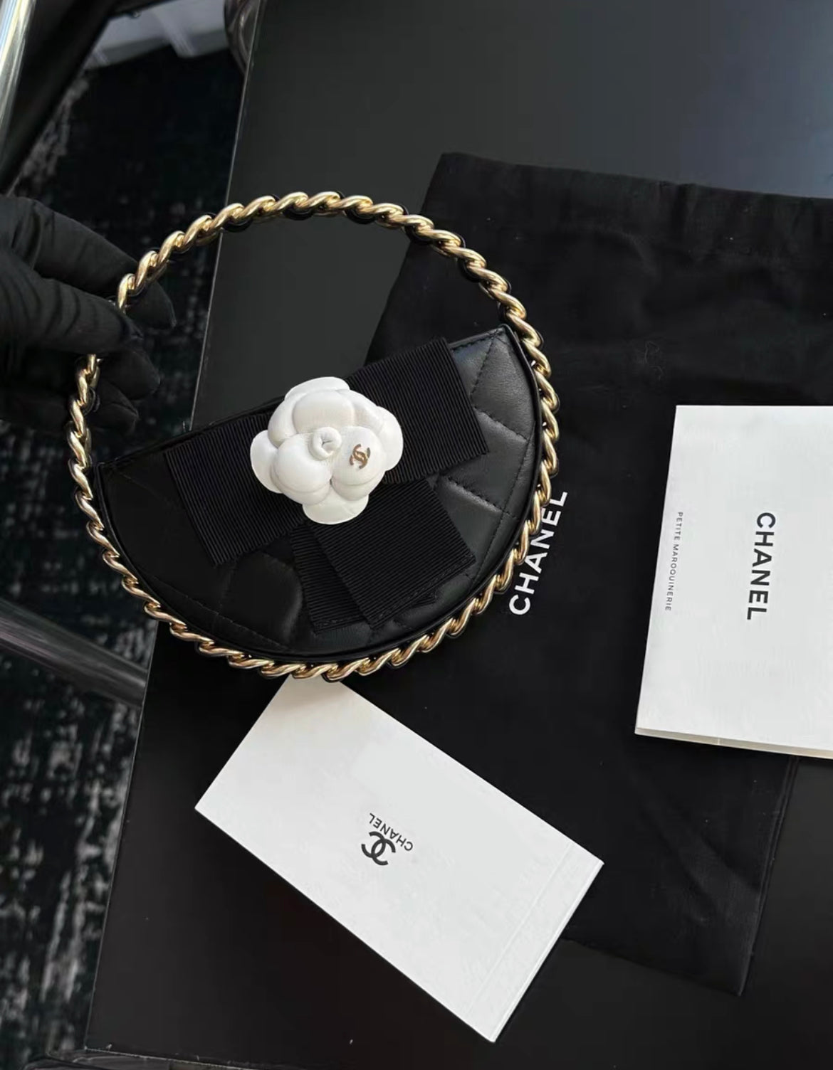 Chanel 23K Camellia Hula Hoop Bag Black