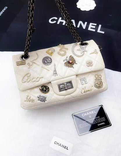 Chanel Pearl White Quilted Leather Limited Edition Lucky Charm Reissue 2 55 Classic Flap Bag
