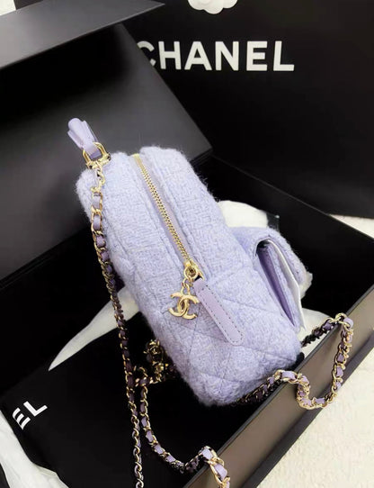 Chanel Luxury Tweed Gold Backpack