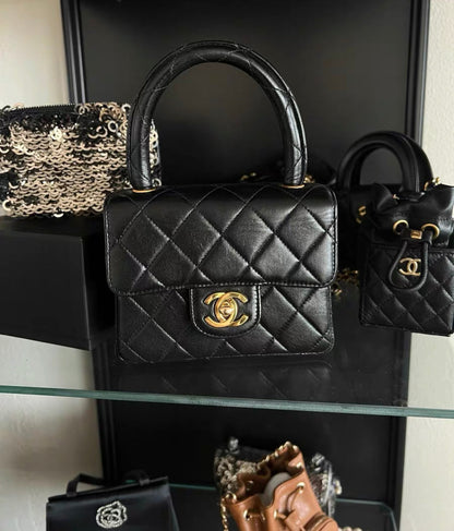 Chanel Black Lambskin Kelly Quilted Mini Flap