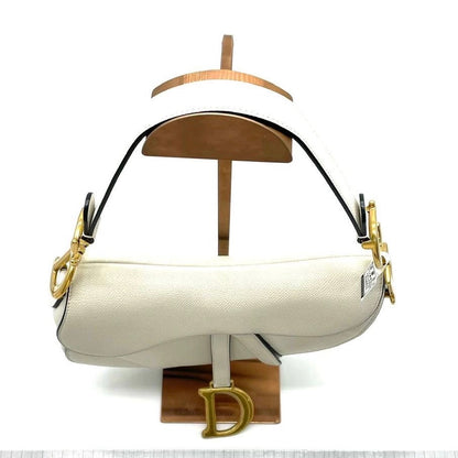 Dior Saddle White Medium Grained Leather Handbag