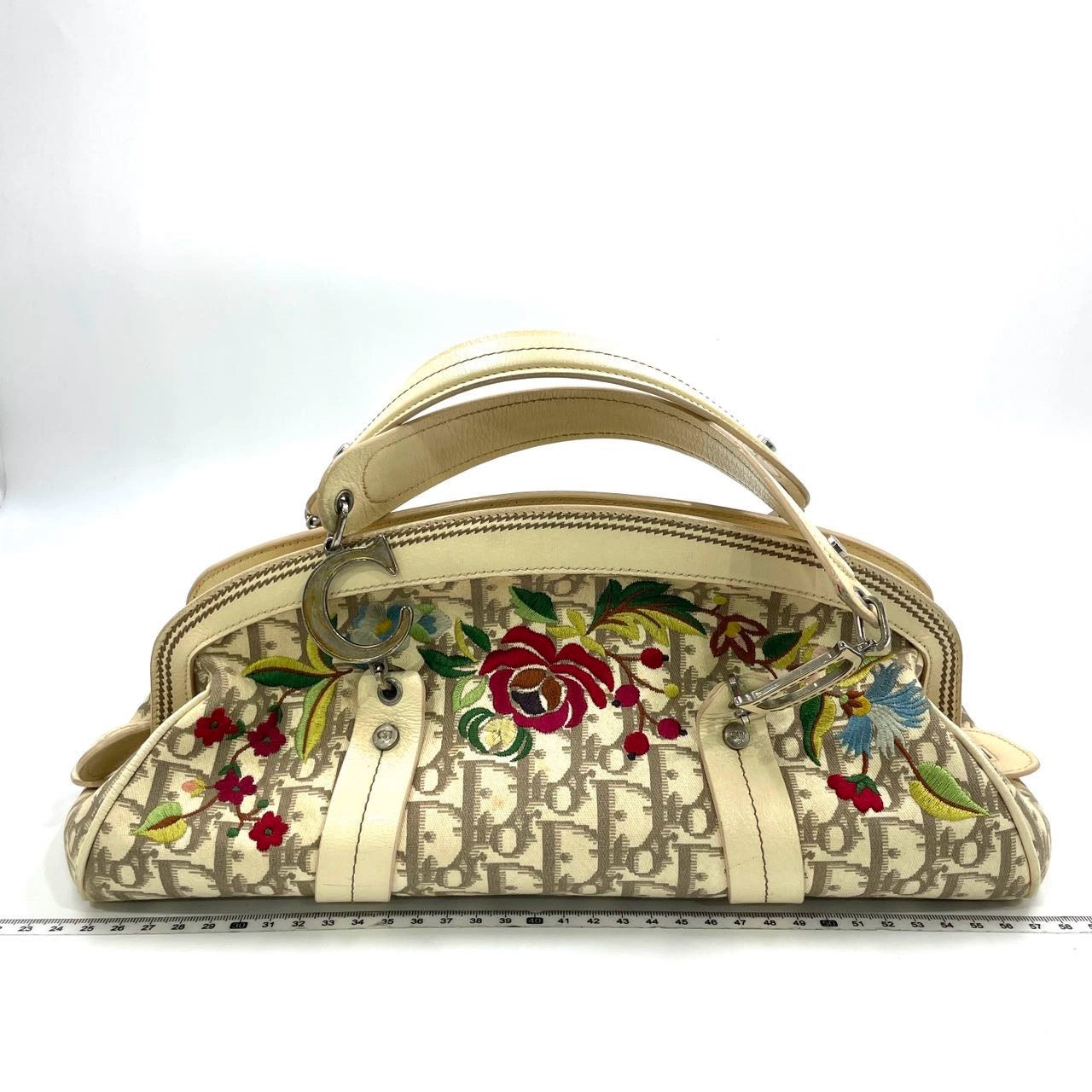 Dior Embroidered Diorissimo Bowler Bag Top White Monogram
