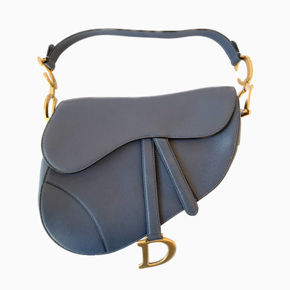Dior Saddle Blue Grey Medium Leather Handbag