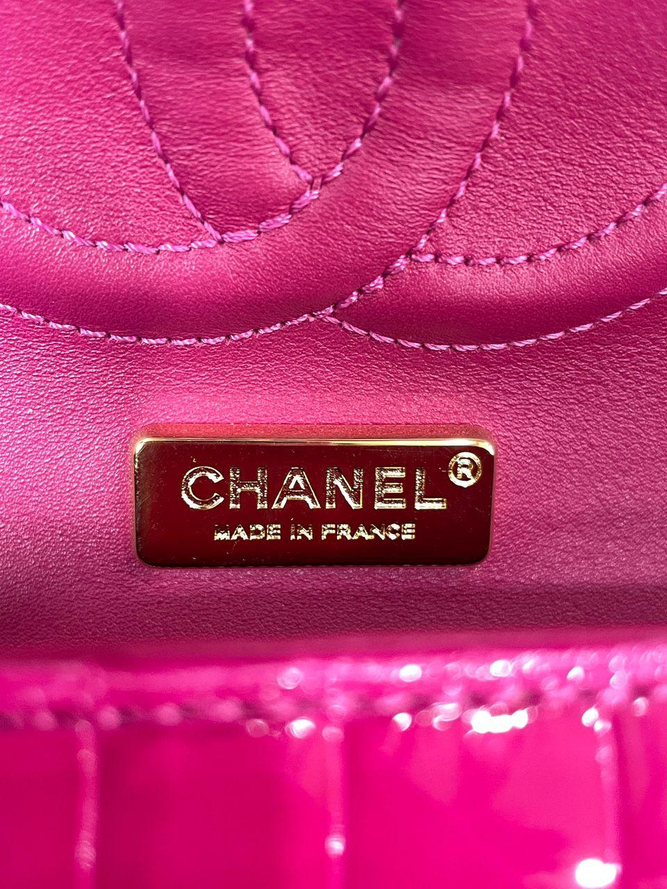 Chanel Medium Pink Crocodile Alligator Flap Bag Gold Hardware