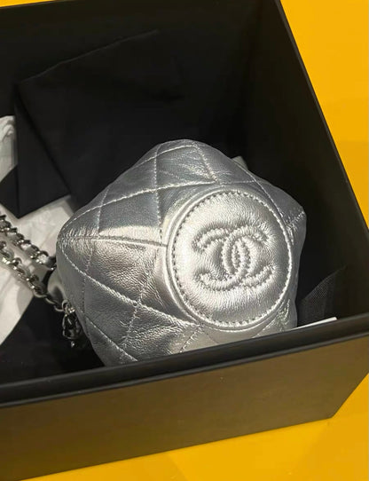 Chanel 23Ss Mini Metallic Quilted Bucket Bag