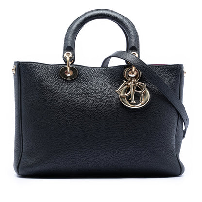 Black Dior Medium Pebbled Calfskin Diorissimo Satchel