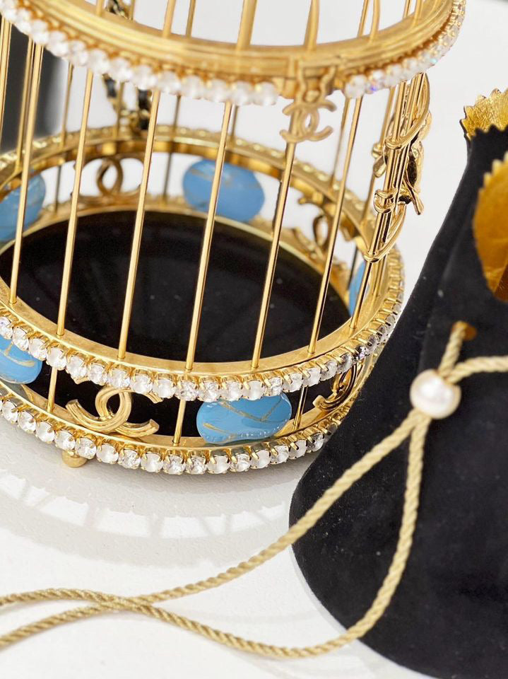 Chanel 20A Metal Crystal Enamel Cc Love Bird Cage Minaudiere Clutch Black Gold Multicolor