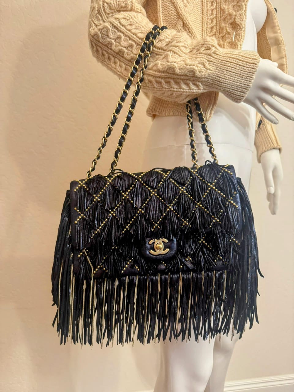 Chanel 2014 Paris Dallas Fringe Flap Bag Studded Metallic Suede