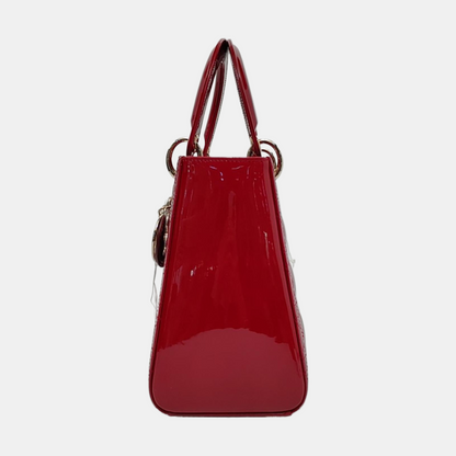 Lady Dior 2020 Medium Red Burgundy Patent Leather Handbag Gold Hardware