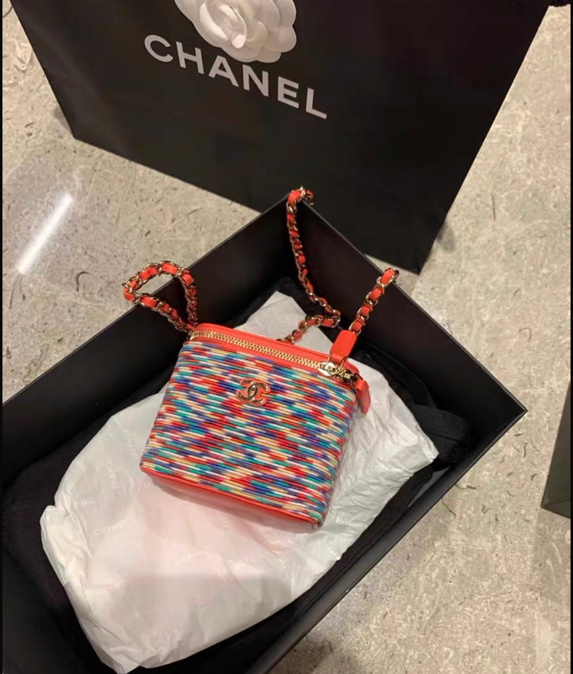 Chanel Vanity Lambskin Gold Clutch