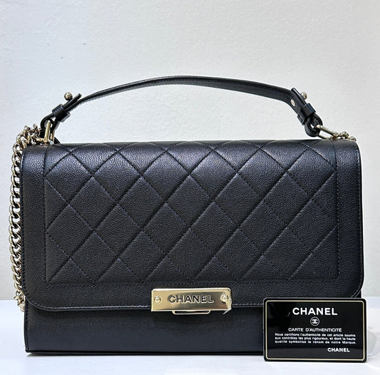 Chanel Black Leather Large Label Click Flap Bag