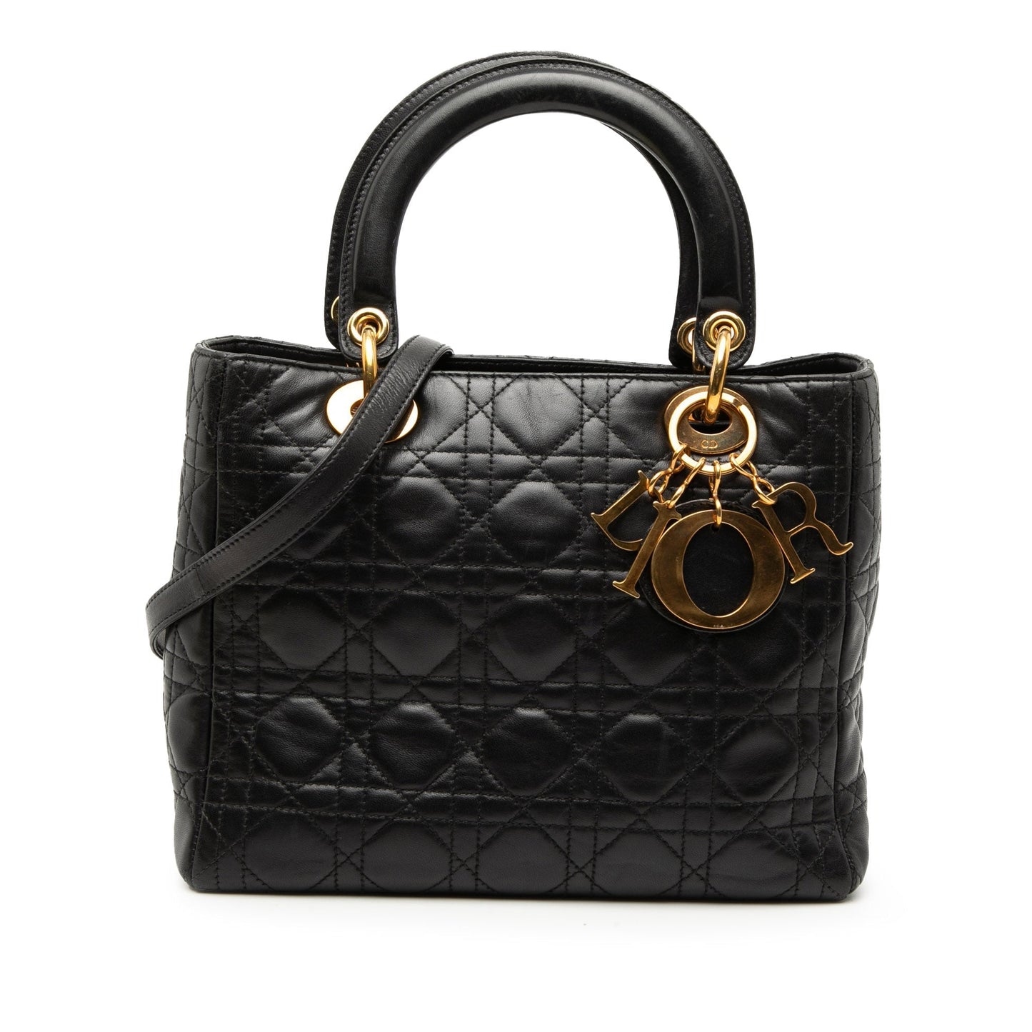 Black Dior Medium Lambskin Cannage Lady Dior Satchel