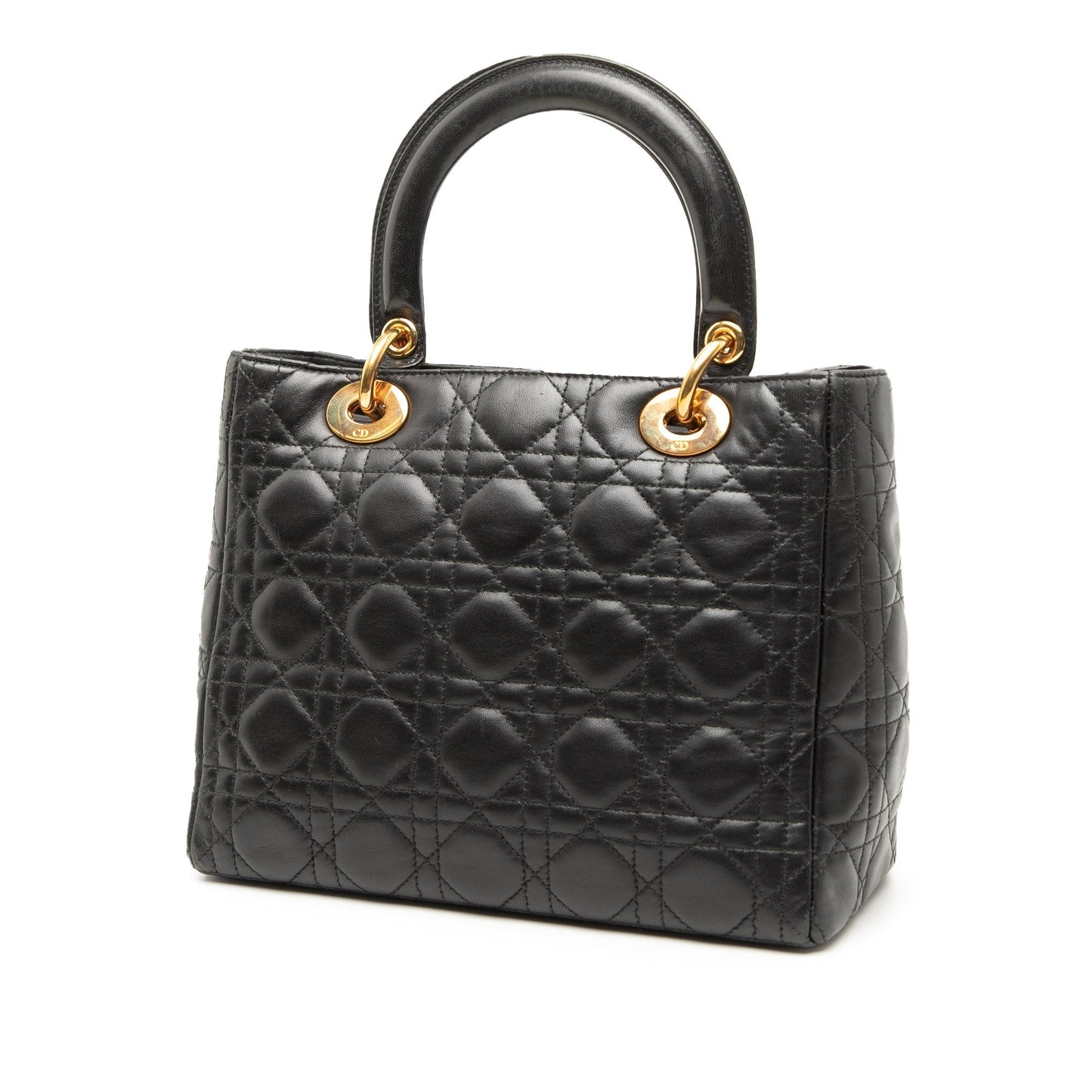 Black Dior Medium Lambskin Cannage Lady Dior Satchel