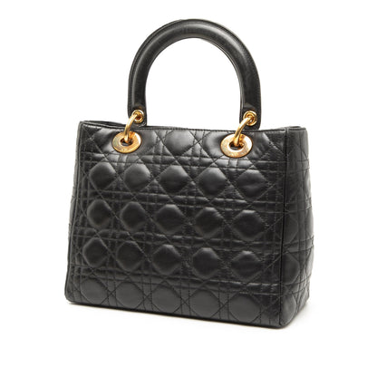 Black Dior Medium Lambskin Cannage Lady Dior Satchel