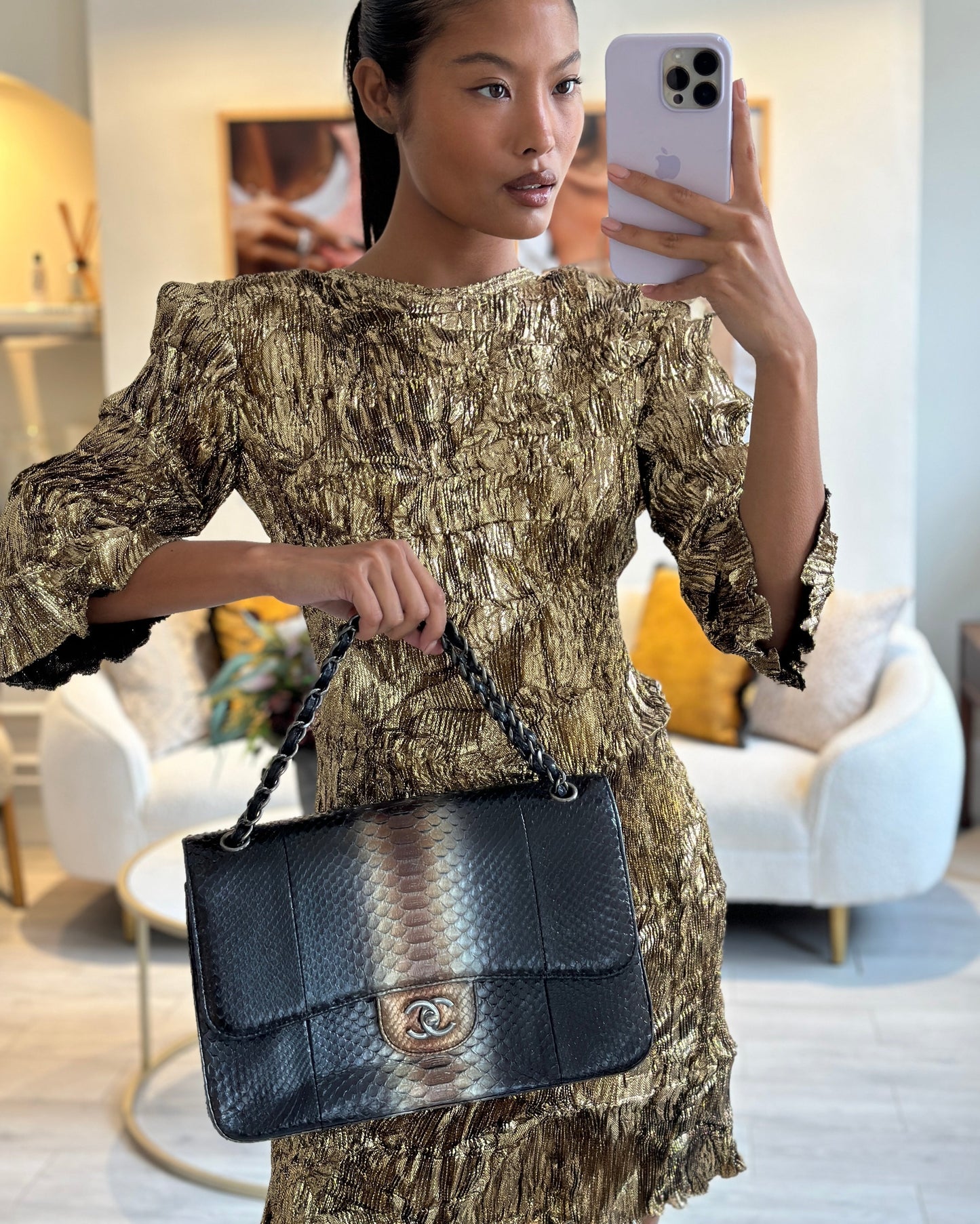 Chanel Flap Classic Leather Black Brown Shoulder Bag