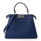 Fendi Vitello Granato Camoscio Selleria Macro Stitchings Medium Peekaboo I SEE U Satchel Blue Cyan
