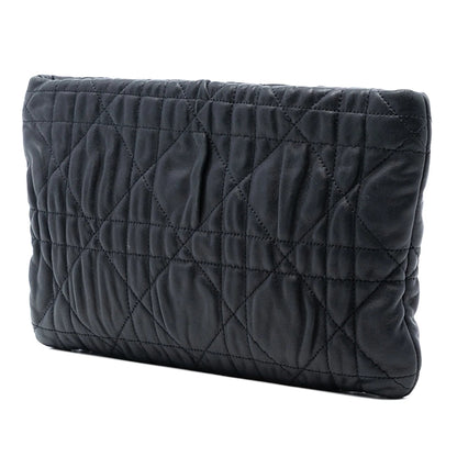 Black Dior Calfskin Cannage Rose Clutch