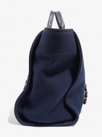 Chanel Deauville Tote Navy Blue Fabric Large