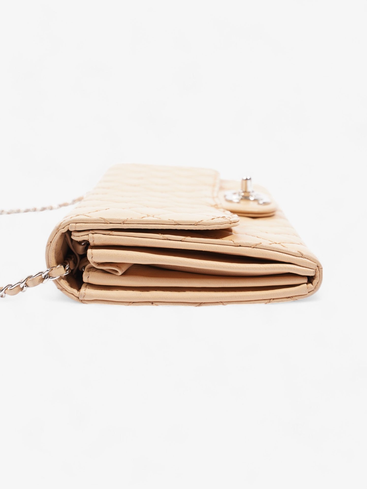Chanel East West Wallet On Chain Beige Leather