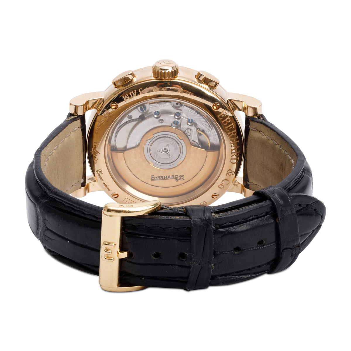 Eberhard & Co. 18k Yellow Gold Chrono 4 40 MM Automatic Watch Black Dial w/ Box & Papers