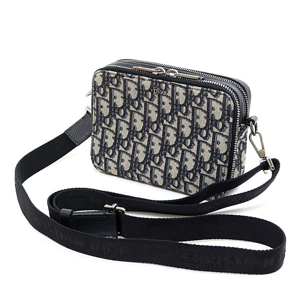 Dior Shoulder Bag 2OBBC119 Jacquard Navy Oblique With Strap Zip Pouch