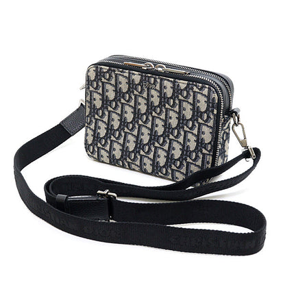 Dior Shoulder Bag 2OBBC119 Jacquard Navy Oblique With Strap Zip Pouch