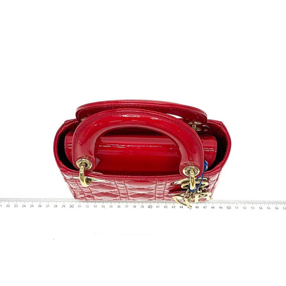 Lady Dior Patent Leather Red Mini handbag with gold hardware