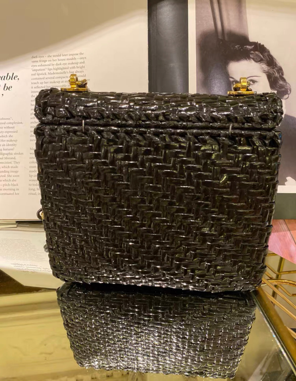 Chanel Flap 90S Mini Wicker Straw Classic Black Rattan Cross Body Bag