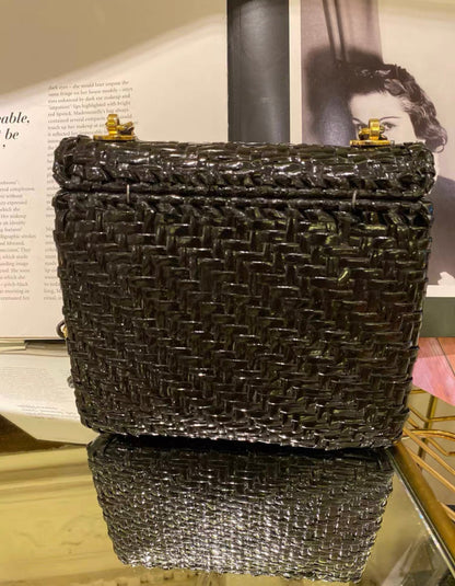 Chanel Flap 90S Mini Wicker Straw Classic Black Rattan Cross Body Bag