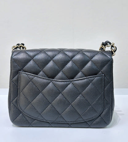 Chanel Black Mini Square Caviar Flap Bag Gold Hardware