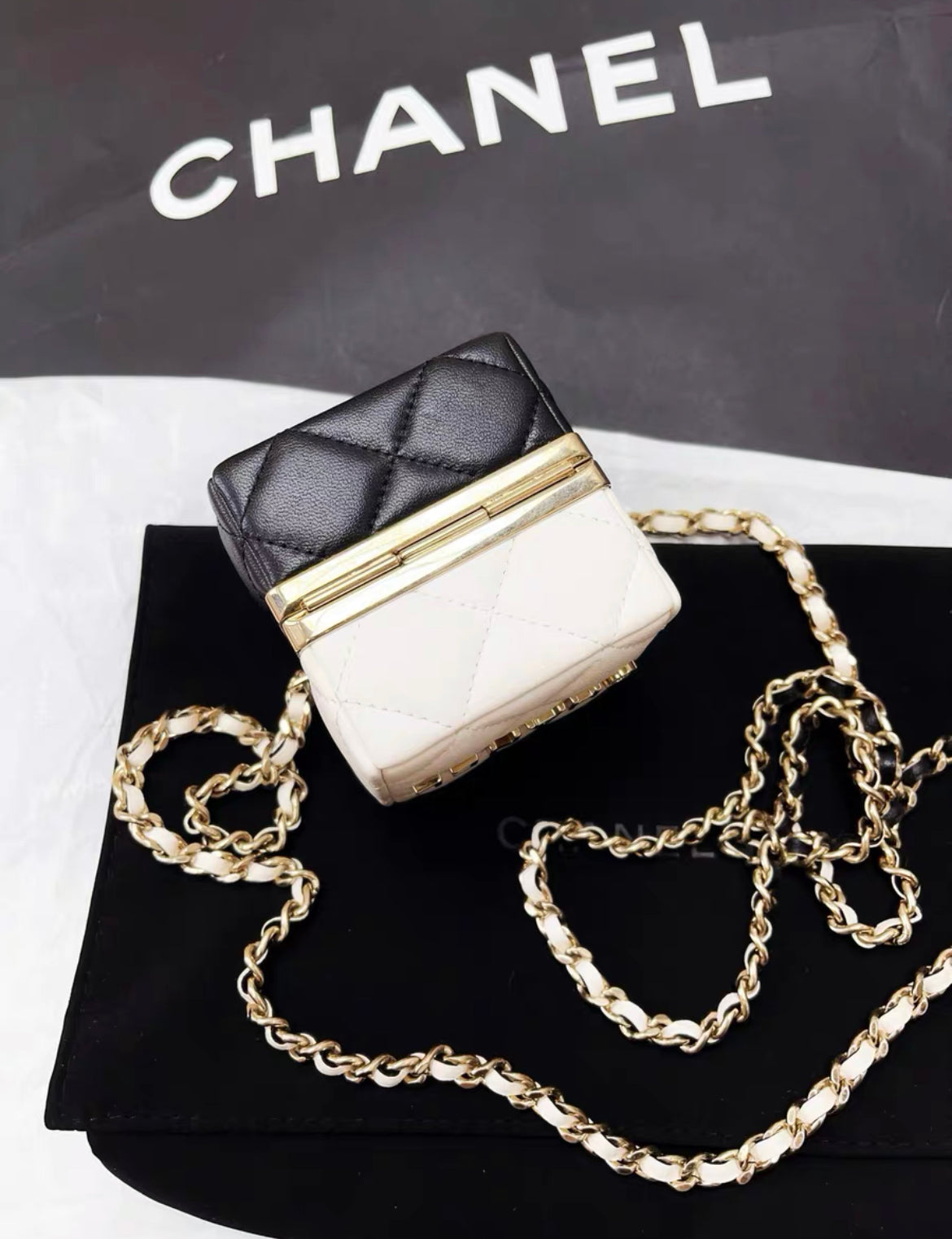 Chanel 23C Black And White Spell Dice Evening Bag