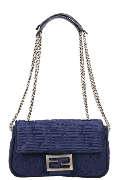 FENDI FF Baguette Chain Shoulder Bag Canvas Navy