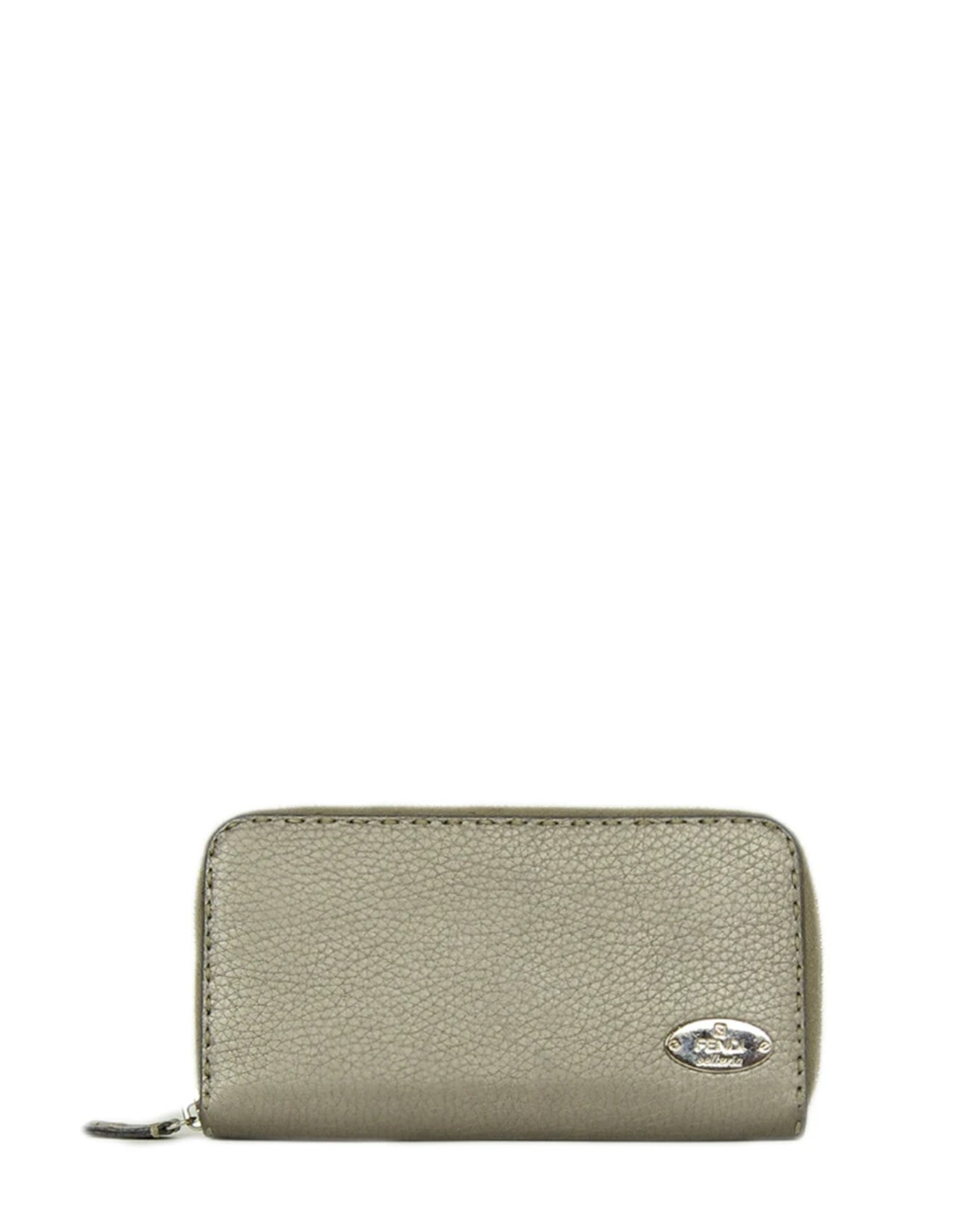 Fendi Metallic Selleria Leather Zip Around Wallet