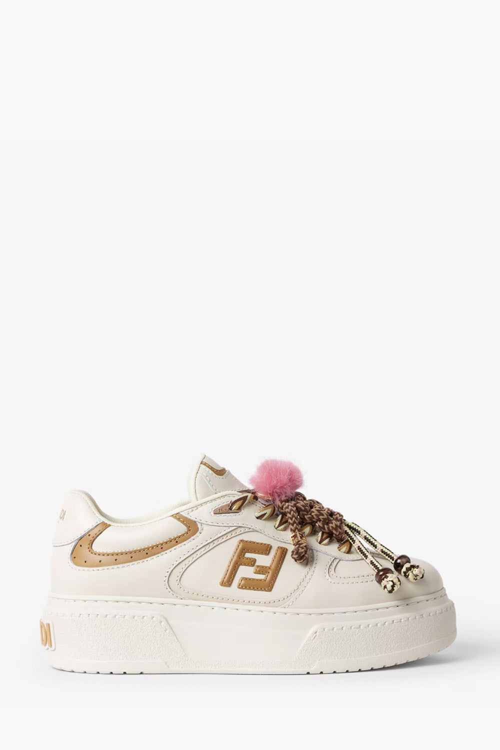 Fendi Match Low Top Platform Shoes In White Leather With Charm