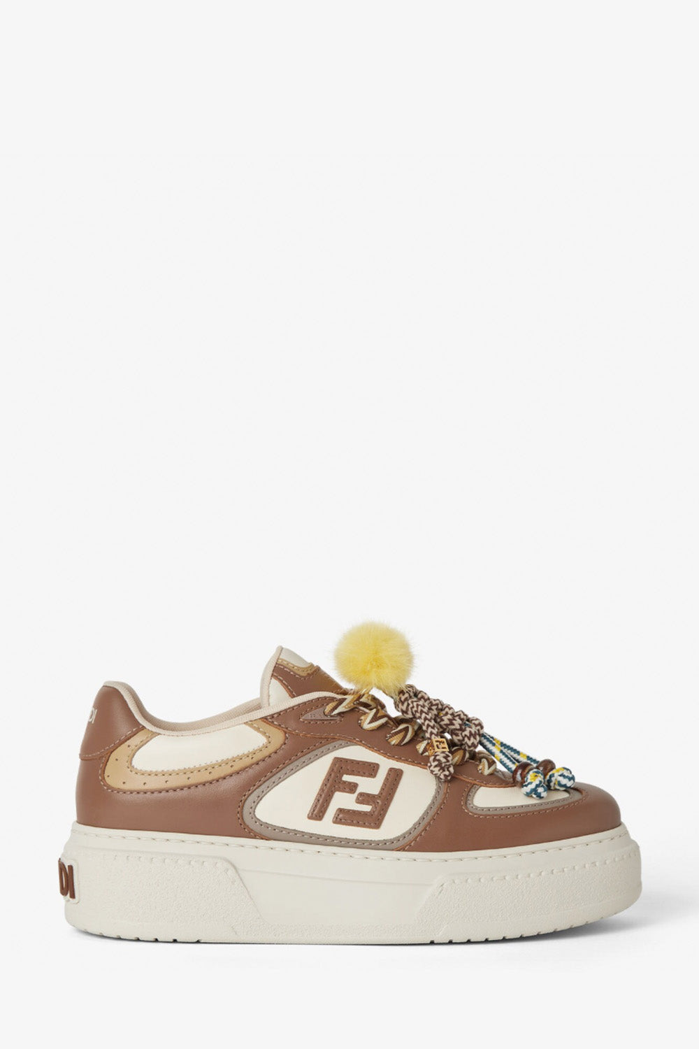 Fendi Match Low Top Platform Shoes In White Leather With Charm