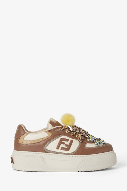 Fendi Match Low Top Platform Shoes In White Leather With Charm