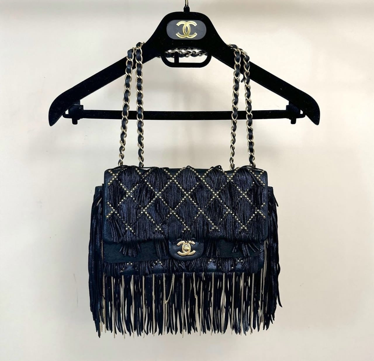 Chanel 2014 Paris Dallas Fringe Flap Bag Studded Metallic Suede