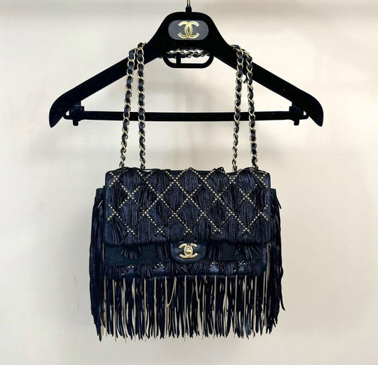 Chanel 2014 Paris Dallas Fringe Flap Bag Studded Metallic Suede