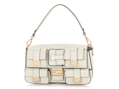 Fendi White Calfskin Multipocket Baguette