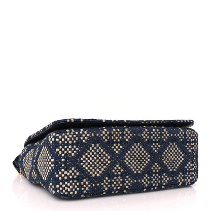 Christian Dior Fabric Macrocannage Woven Medium Caro Bag Blue White
