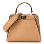 Fendi Vitello Seta Canvas FF Embroidered Mini Peekaboo Iconic Satchel Miele Scuro Poudre