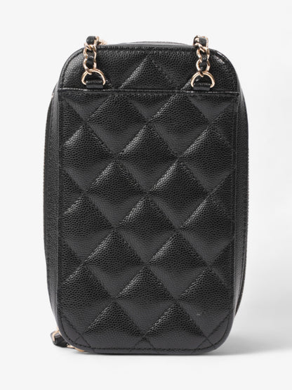 Chanel Quilted Phone Holder Black Caviar Leather