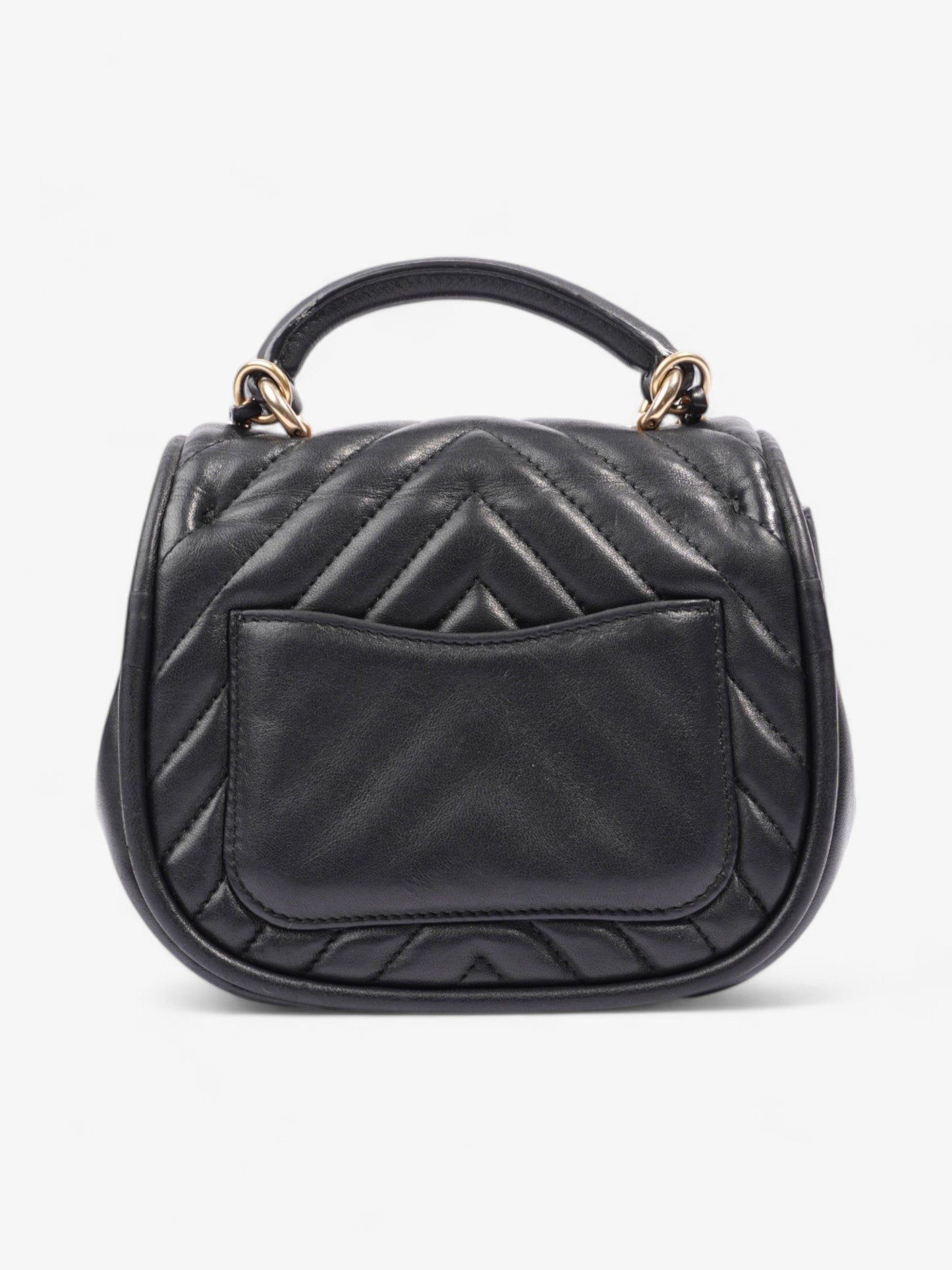 Chanel Reverse Chevron Round Top Handle Black Leather