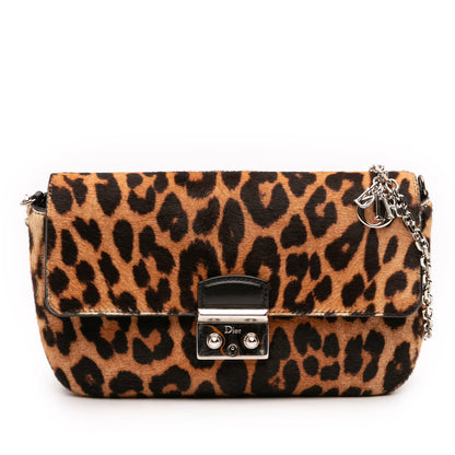 Brown Dior Leopard Print Pony Hair Miss Dior Chain Flap Crossbody Bag