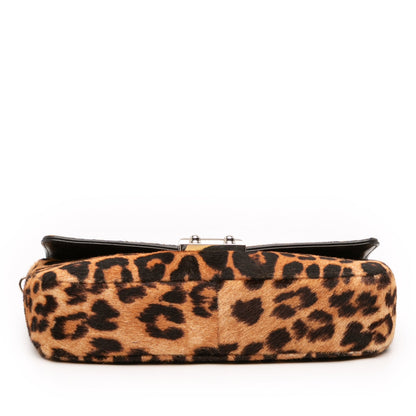 Brown Dior Leopard Print Pony Hair Miss Dior Chain Flap Crossbody Bag