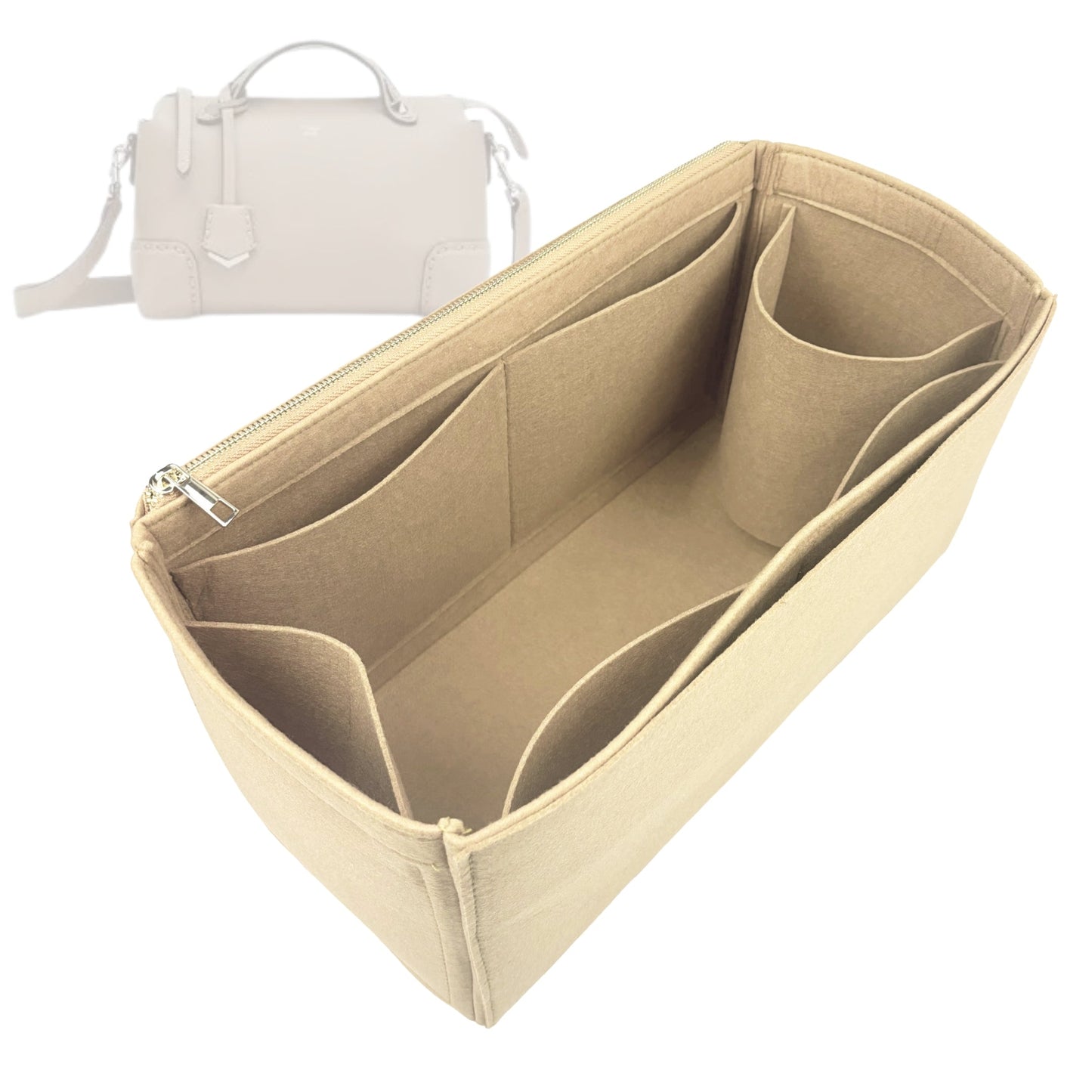 Organizer for [By The Way Selleria Mini, Fendi] Bag Insert (Felt, Long Zip and Open Compartment)
